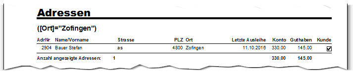 Statistik Adressen Report