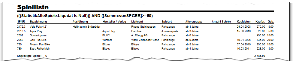 Statistik Filter Report